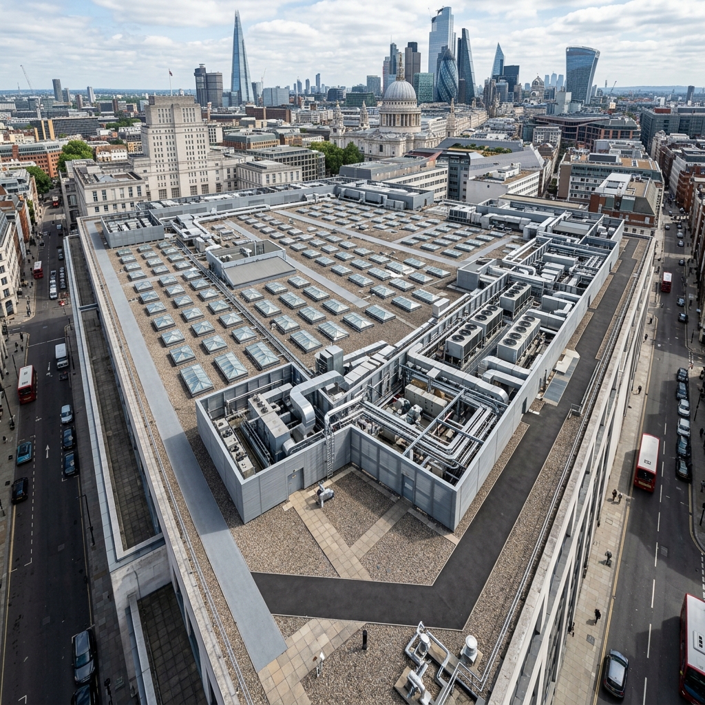 Commercial flat roof aerial view