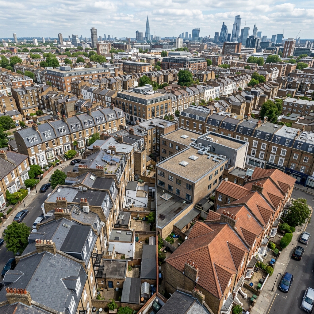Multiple rooftops aerial view